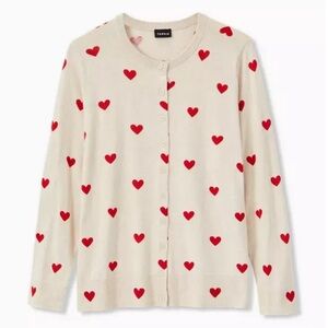 Torrid Cream Cardigan with Red Heart Pattern